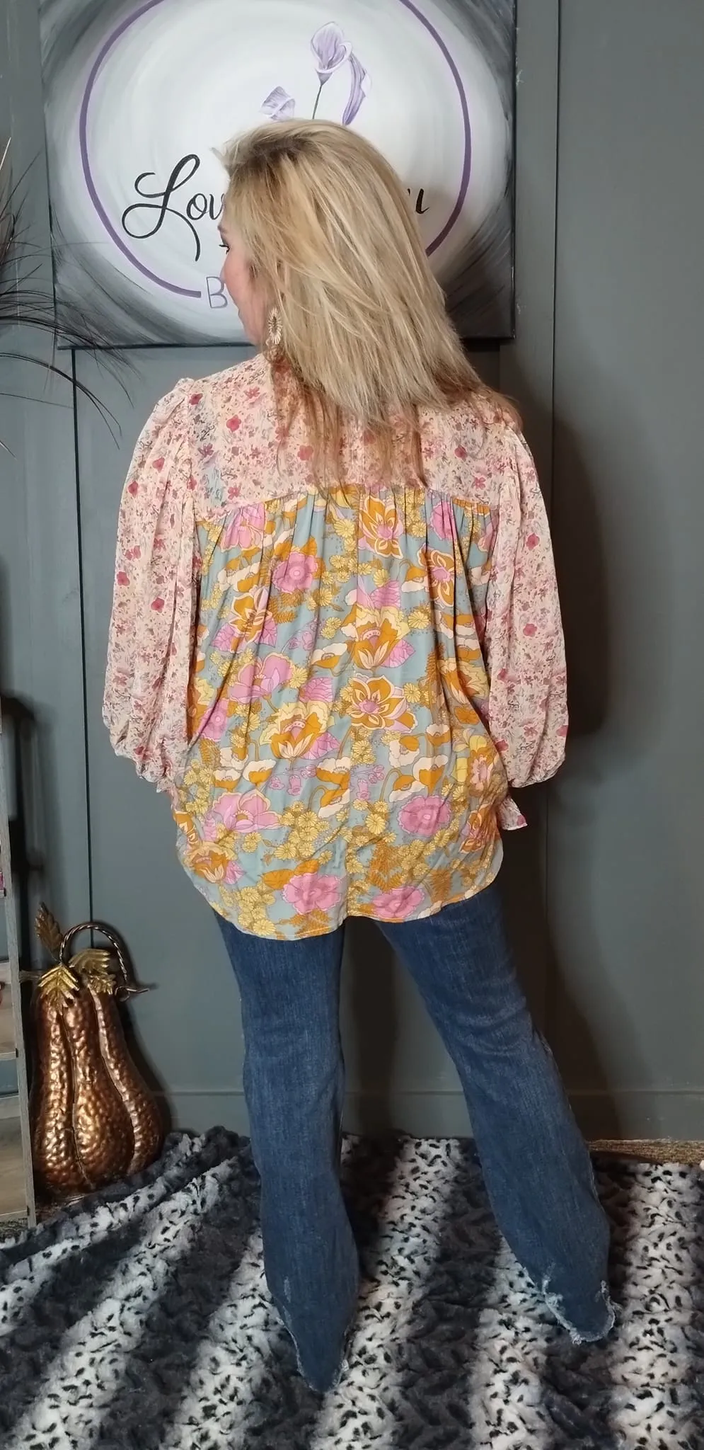 Lilly Belle Floral Print Long Bubble Sleeve Top