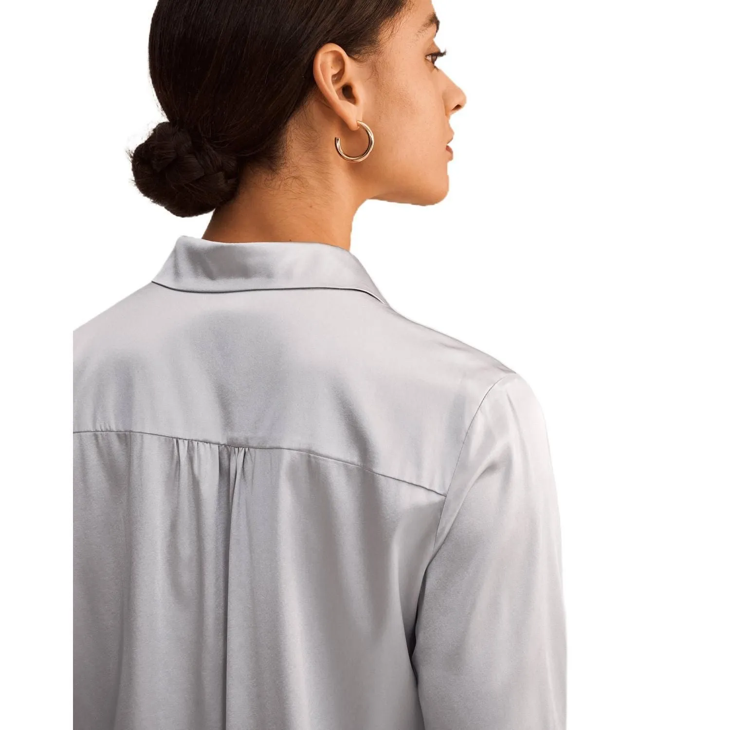 LILYSILK Women's silk blouse with long sleeves and Lilysilk collar, silver