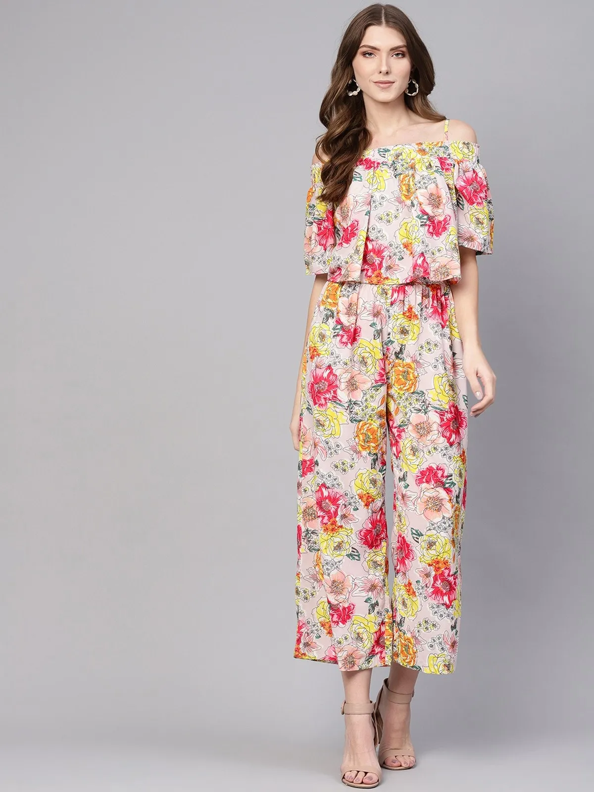 Linear Print Off-Shoulder Jumpsuit