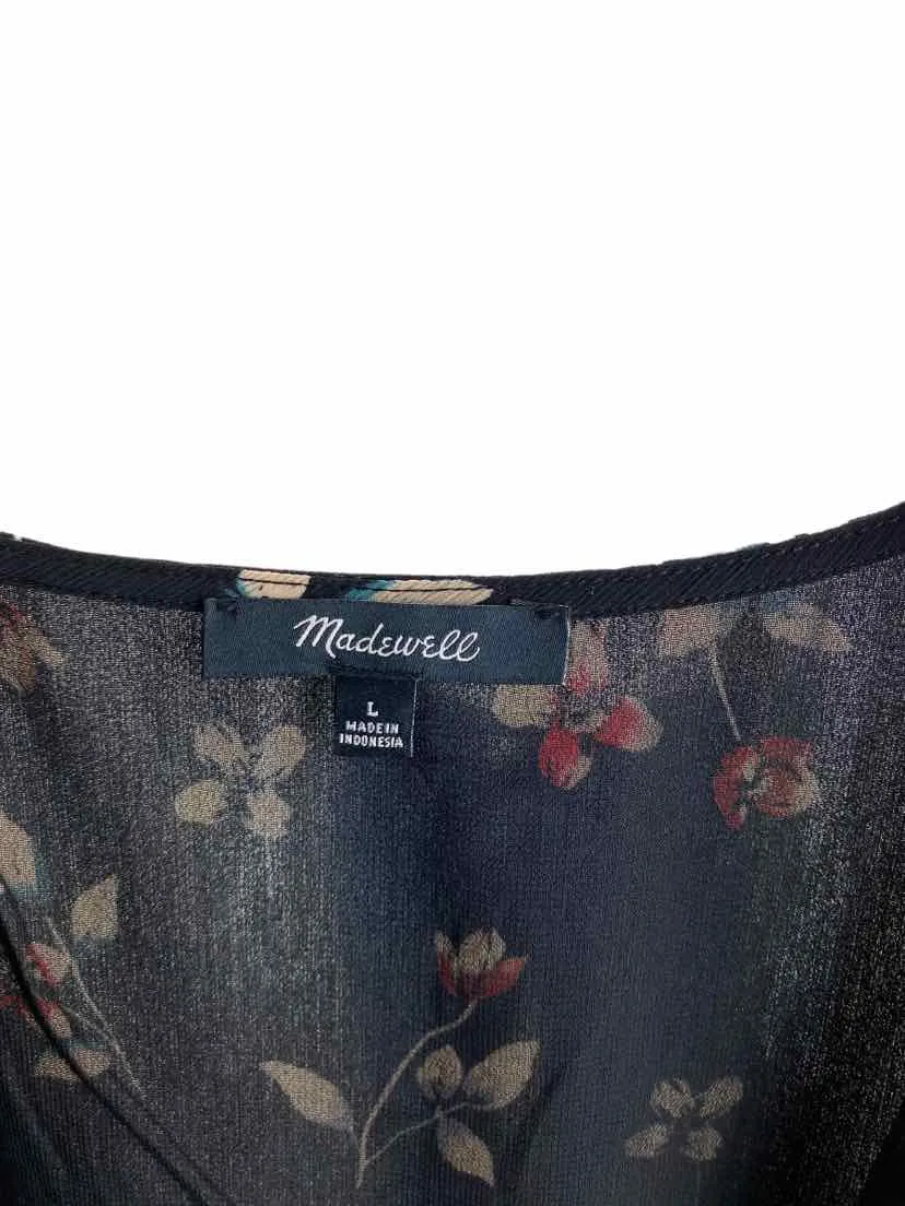 Madewell Women's Floral Wrap Top Black/Multi Size L