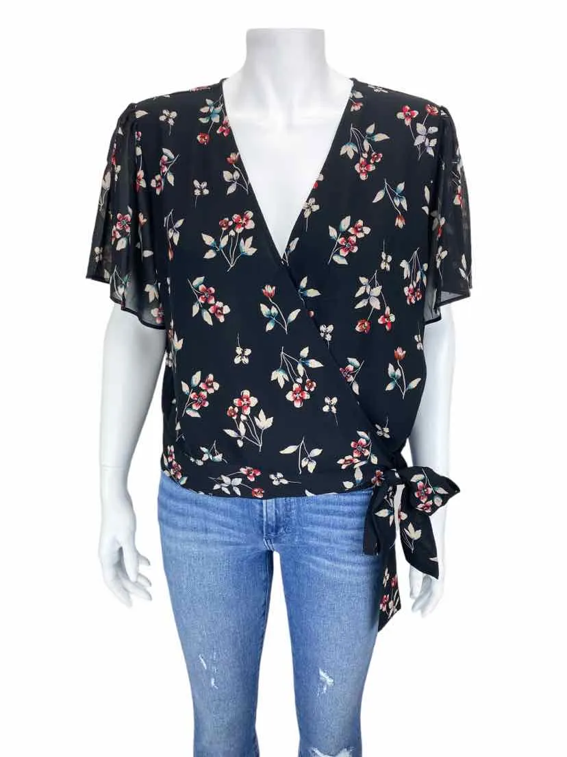 Madewell Women's Floral Wrap Top Black/Multi Size L