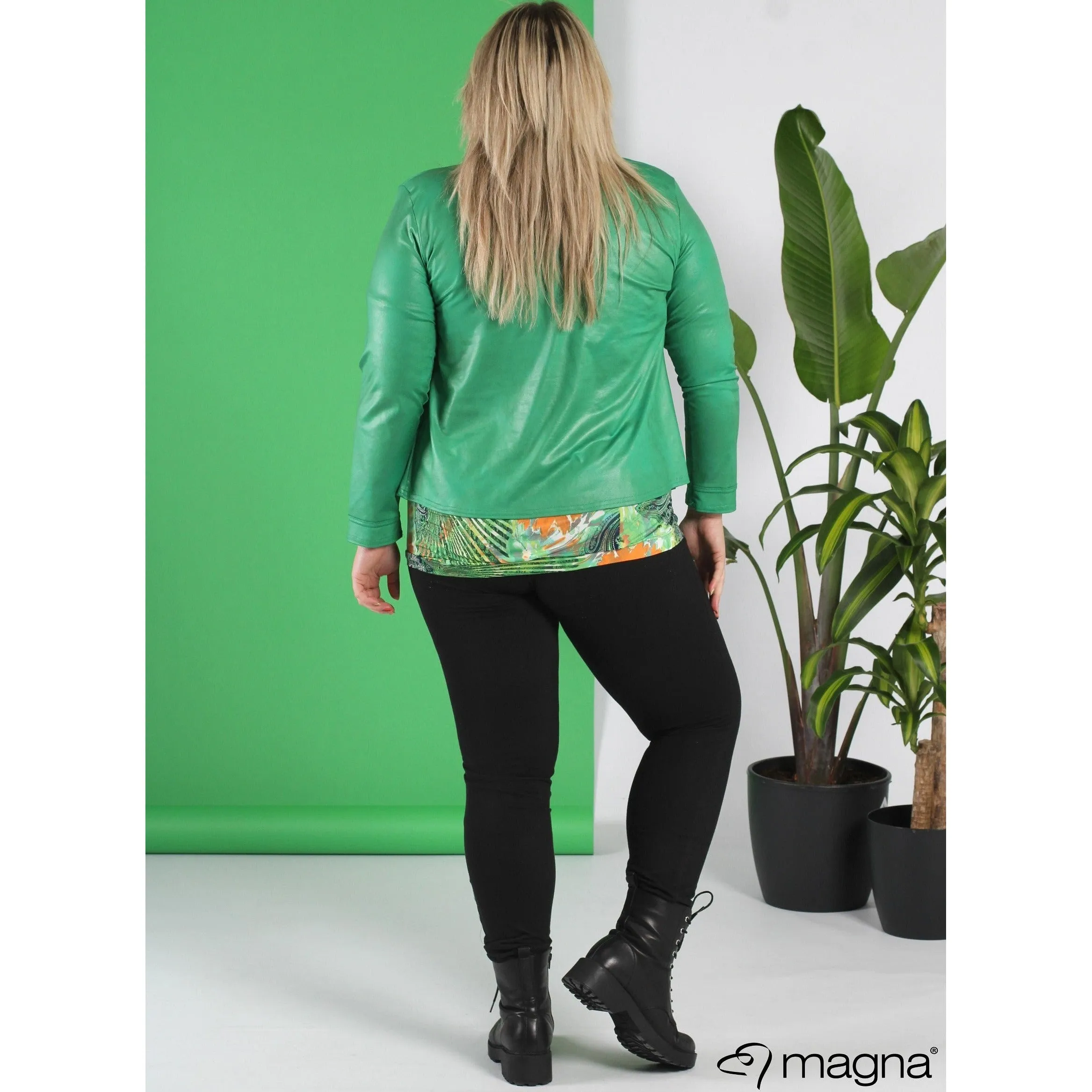 Magna Leather Look Jacket in Brazil Green