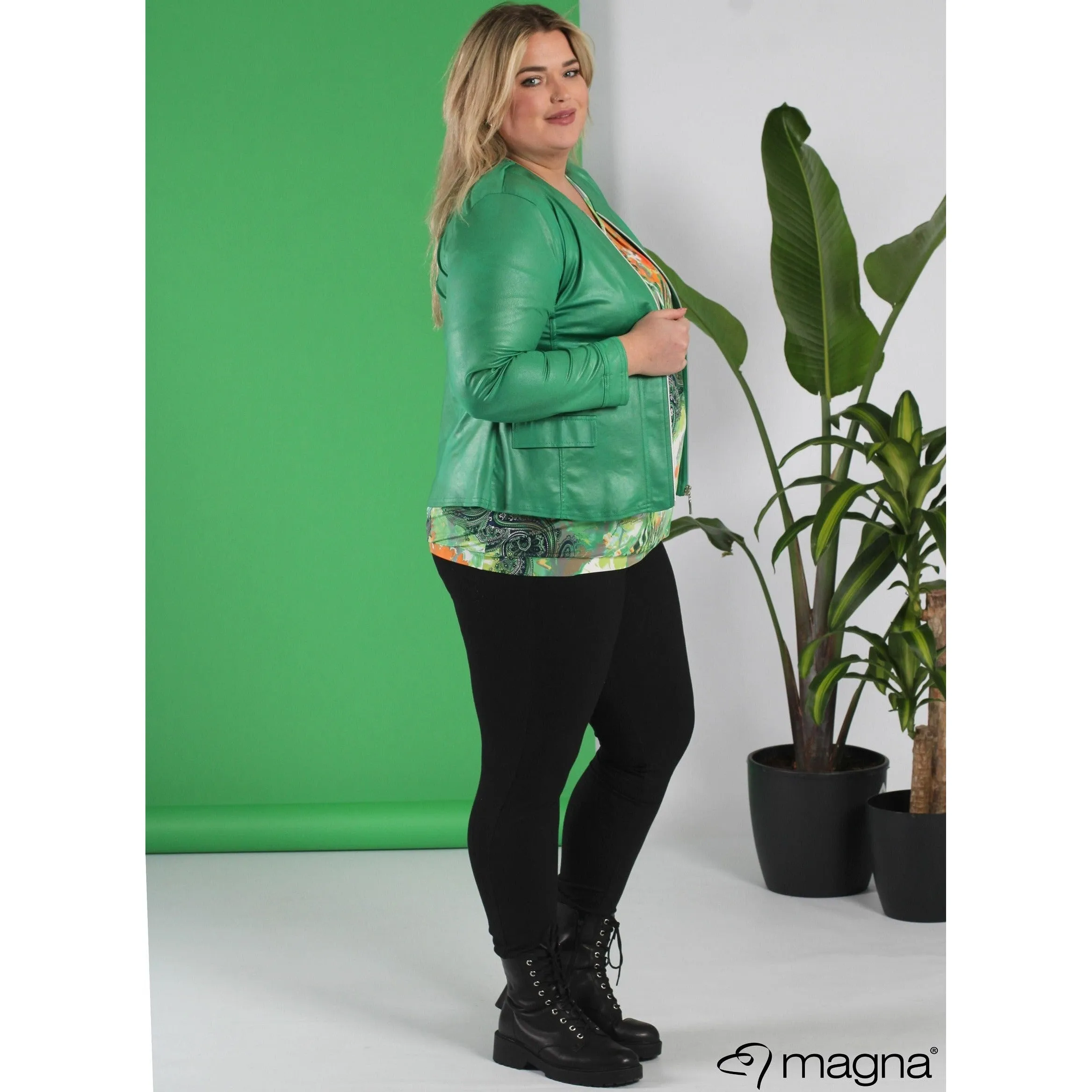 Magna Leather Look Jacket in Brazil Green