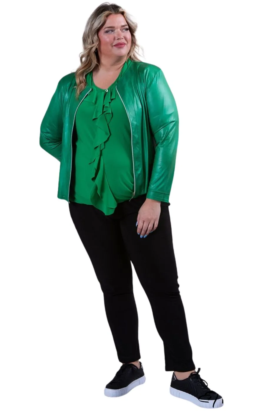 Magna Leather Look Jacket in Brazil Green