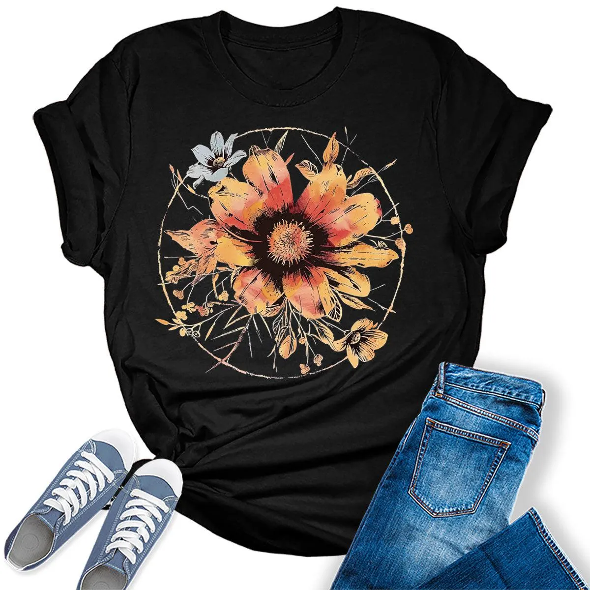 Moon Flower Shirt For Women Graphic Tees