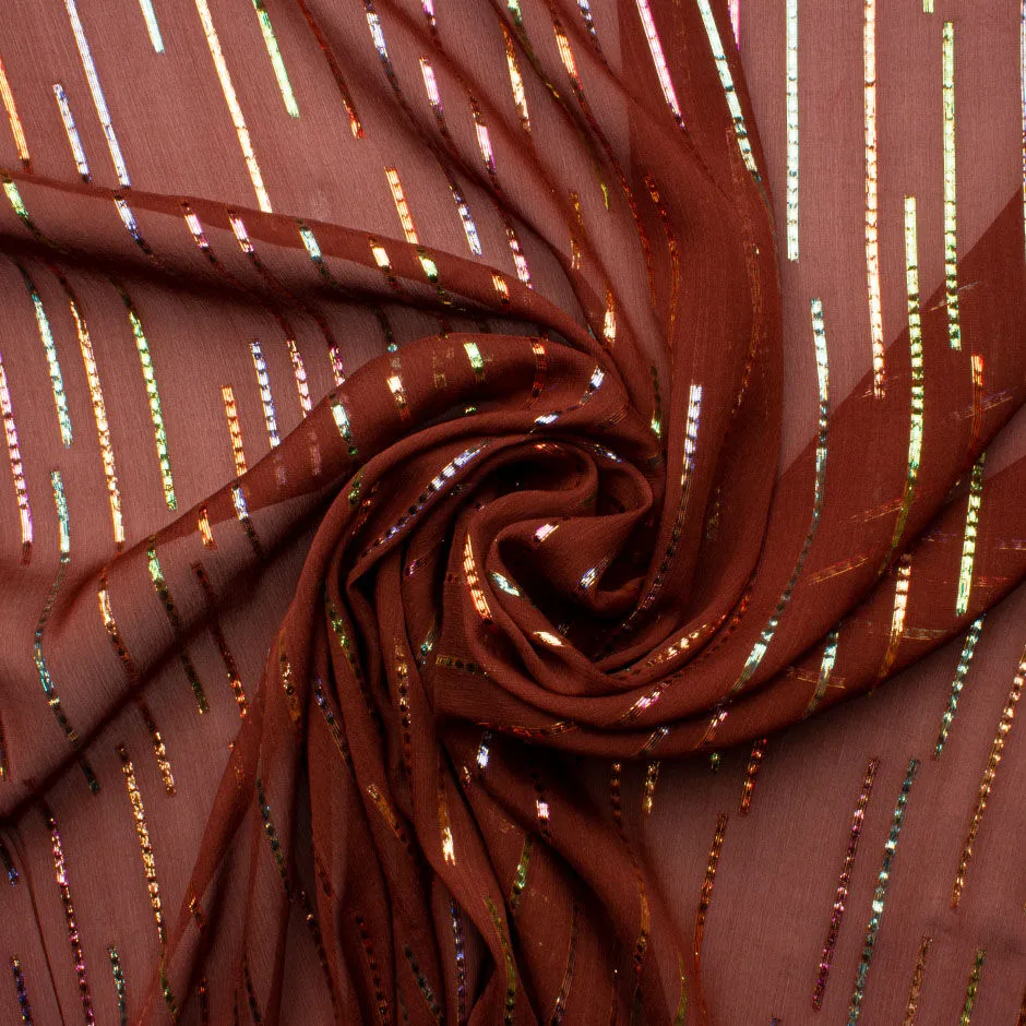 Multi-Coloured Metallic Rich Brown Silk Georgette