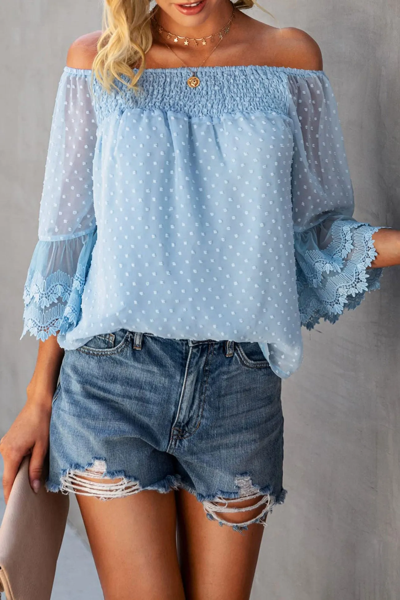 Off-shoulder Flares Sleeve Ruffle Chiffon Tops