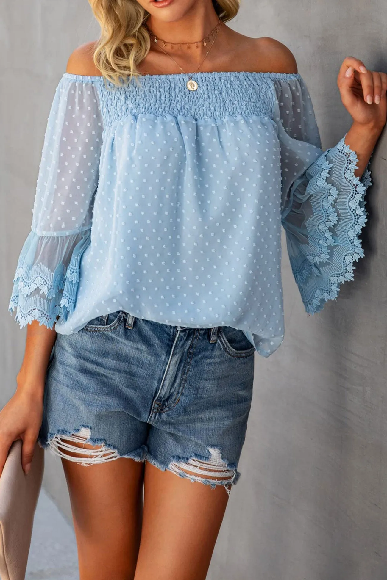 Off-shoulder Flares Sleeve Ruffle Chiffon Tops