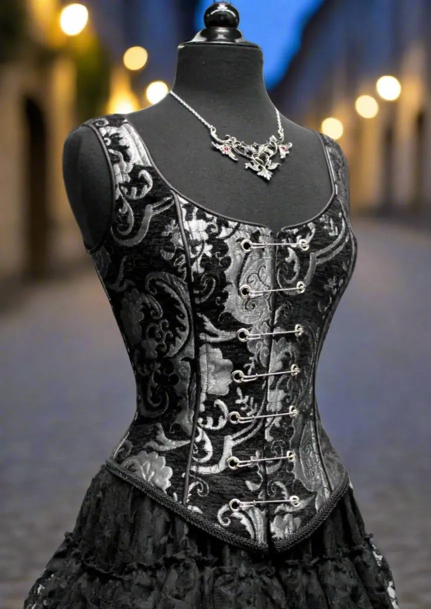 PIN BODICE - SILVER/BLACK TAPESTRY