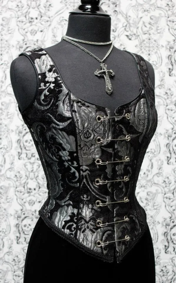 PIN BODICE - SILVER/BLACK TAPESTRY