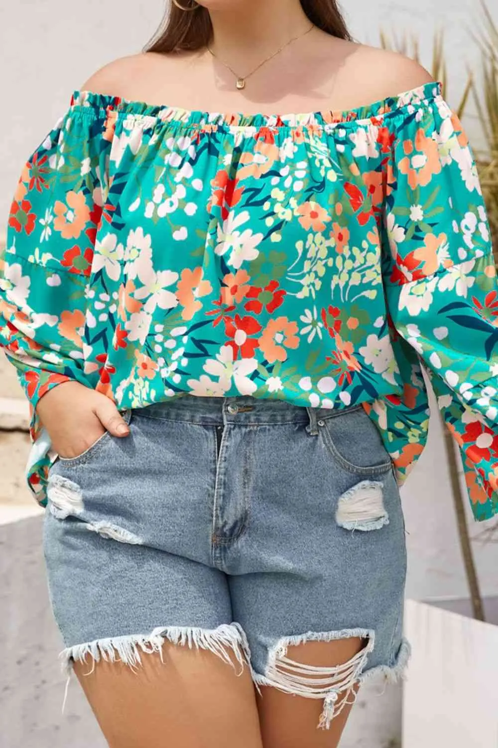 Plus Size Floral Off-Shoulder Resort Blouse