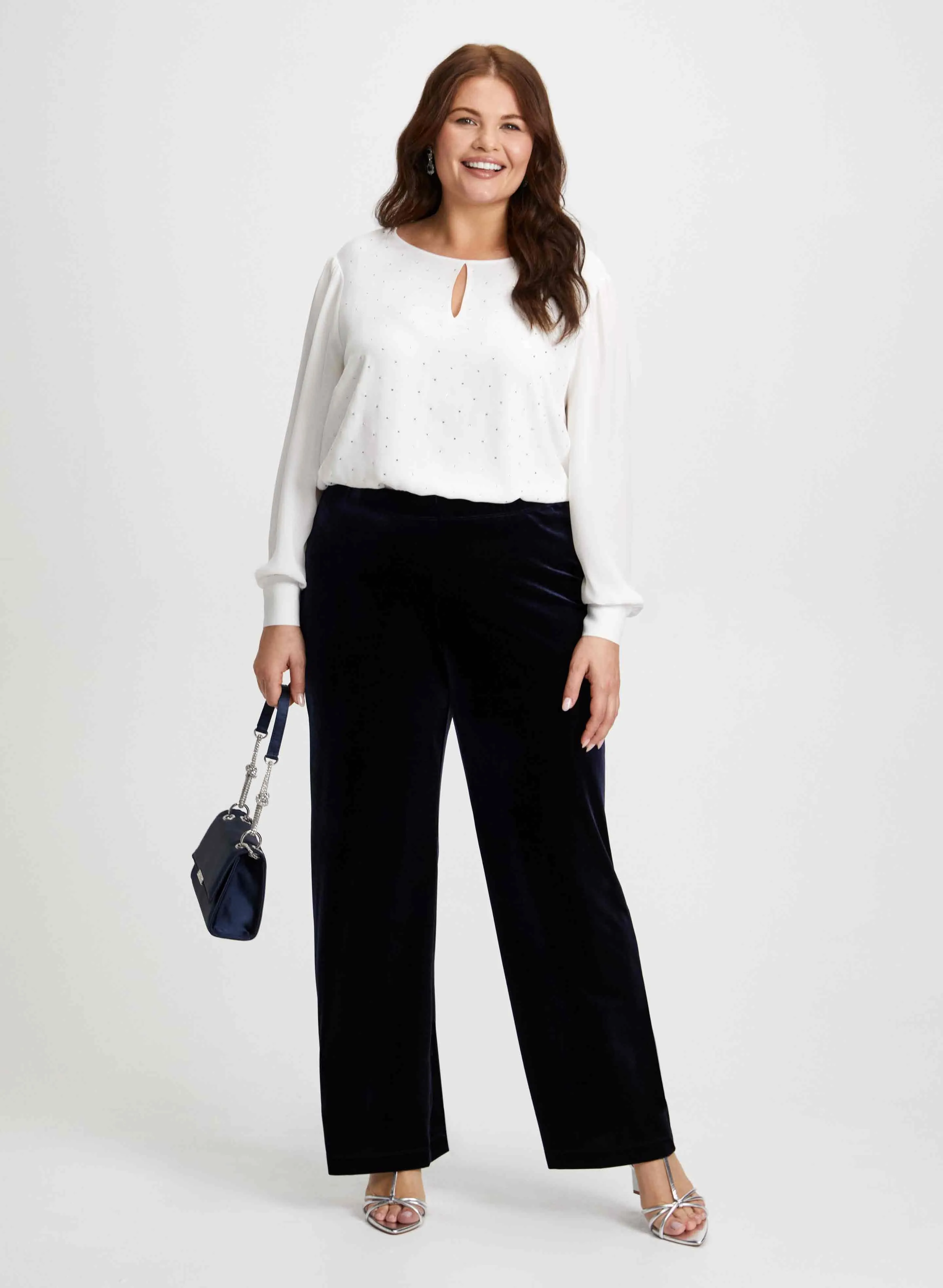 Pull-On Wide Leg Velour Pants