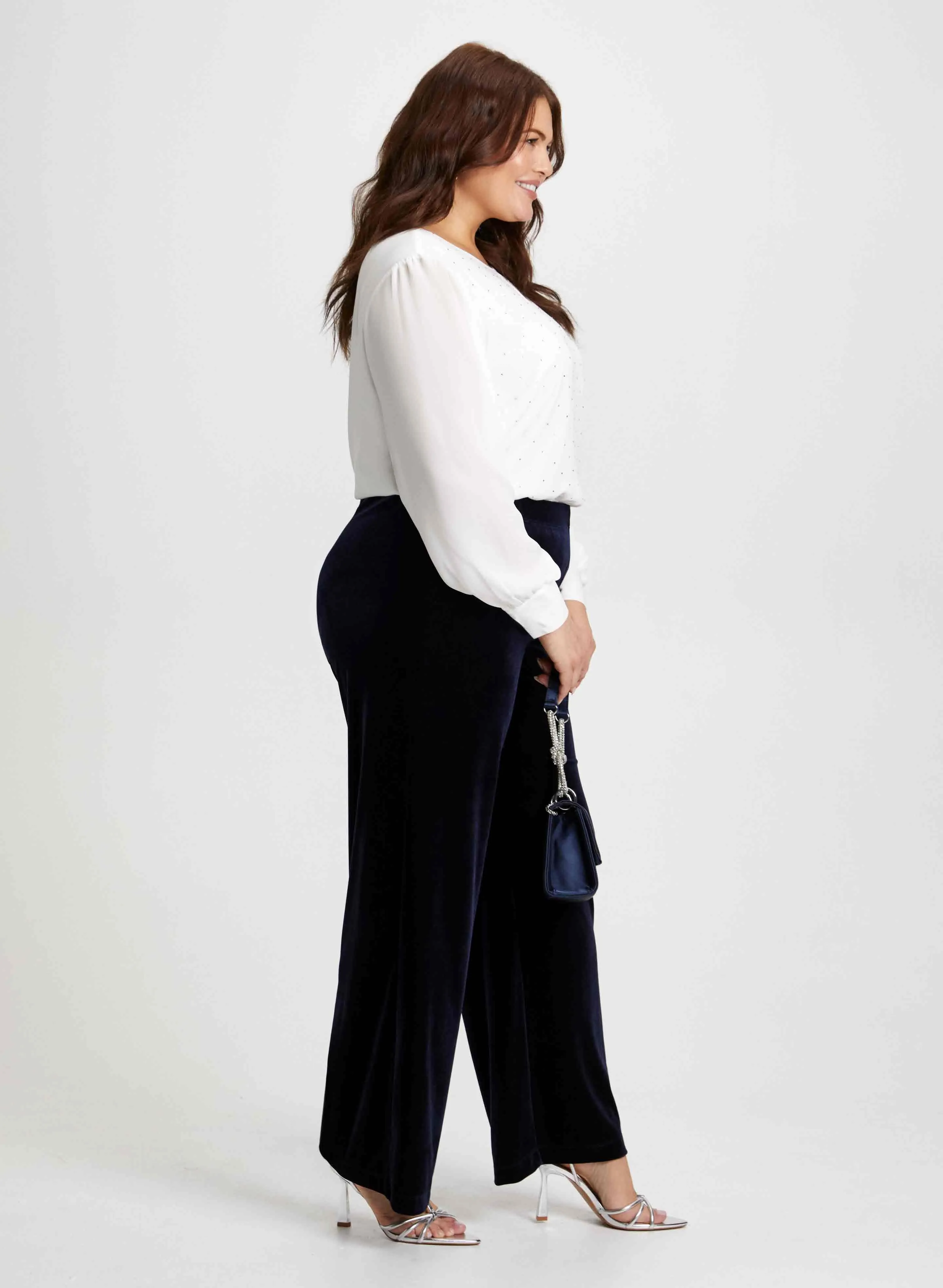 Pull-On Wide Leg Velour Pants