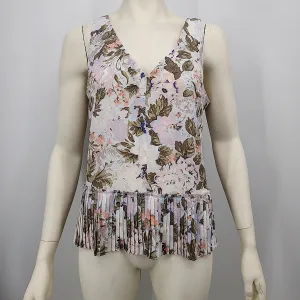 Rebecca Taylor Womens Ruched Floral V-Neck Blouse, Size 8