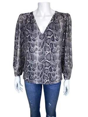 Rebecca Taylor, Women's Snakeskin Print Top, Black/Taupe, Size 8