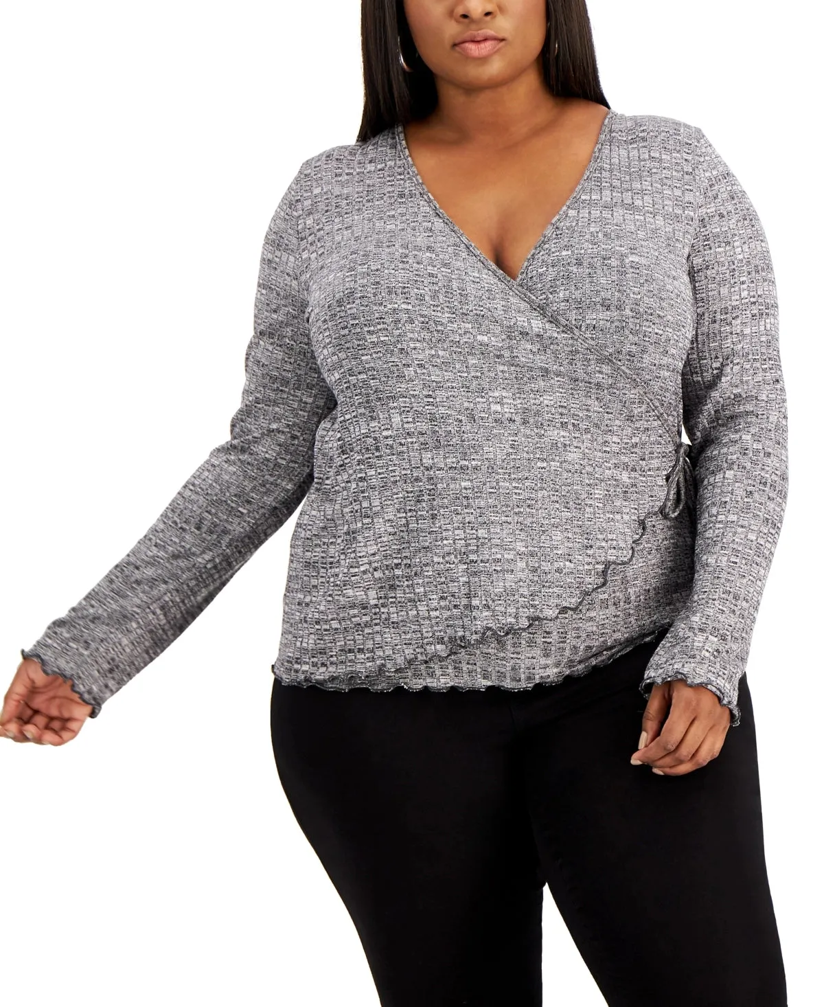 Rebellious One Trendy Plus Size Hacci Wrap Blouse