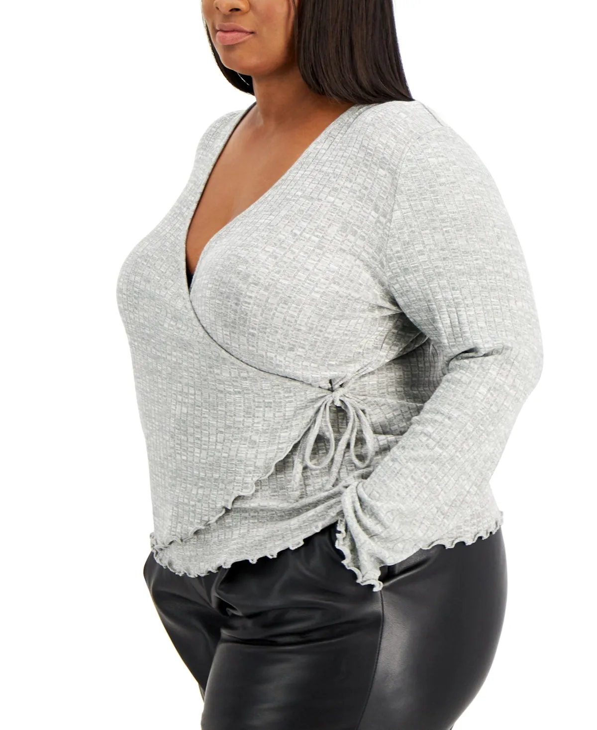 Rebellious One Trendy Plus Size Hacci Wrap Blouse