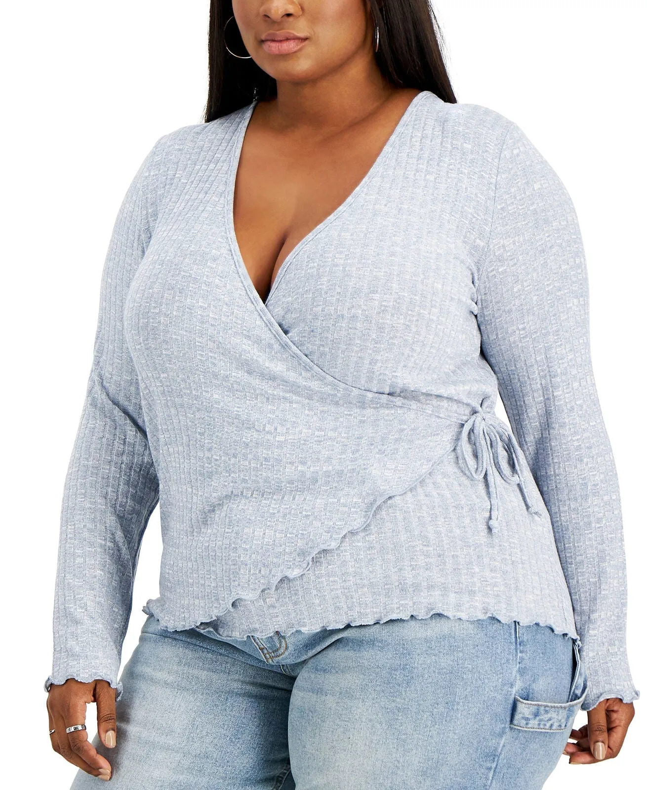 Rebellious One Trendy Plus Size Hacci Wrap Blouse