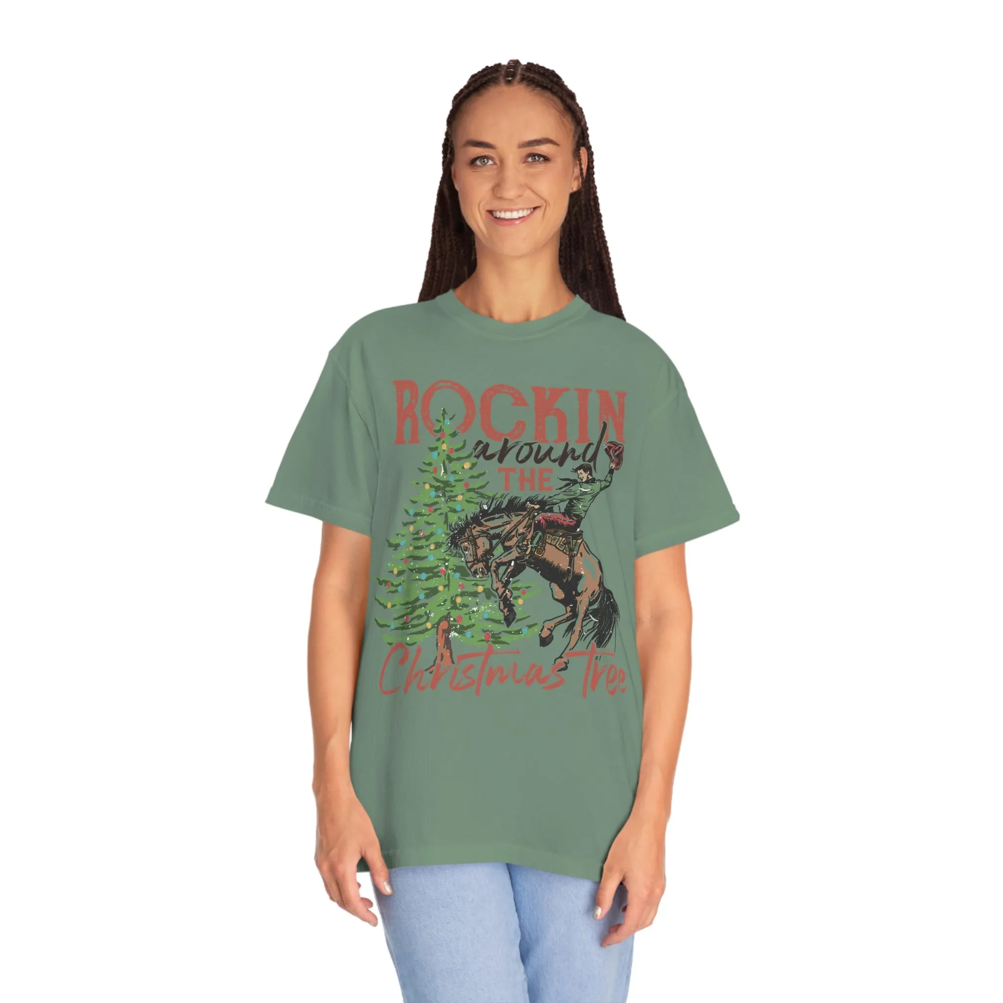 Rockin' Around the Christmas Tree Cowboy Christmas Unisex Garment-Dyed T-shirt