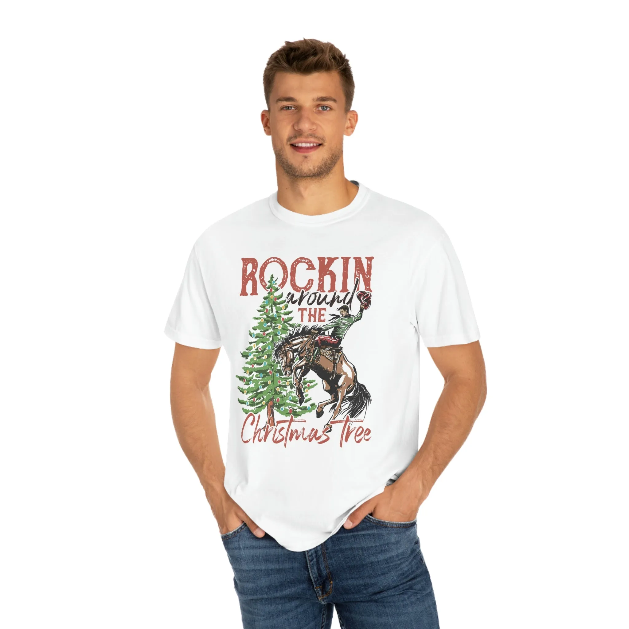 Rockin' Around the Christmas Tree Cowboy Christmas Unisex Garment-Dyed T-shirt