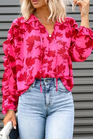 Rose Ruffled Floral Print Blouse