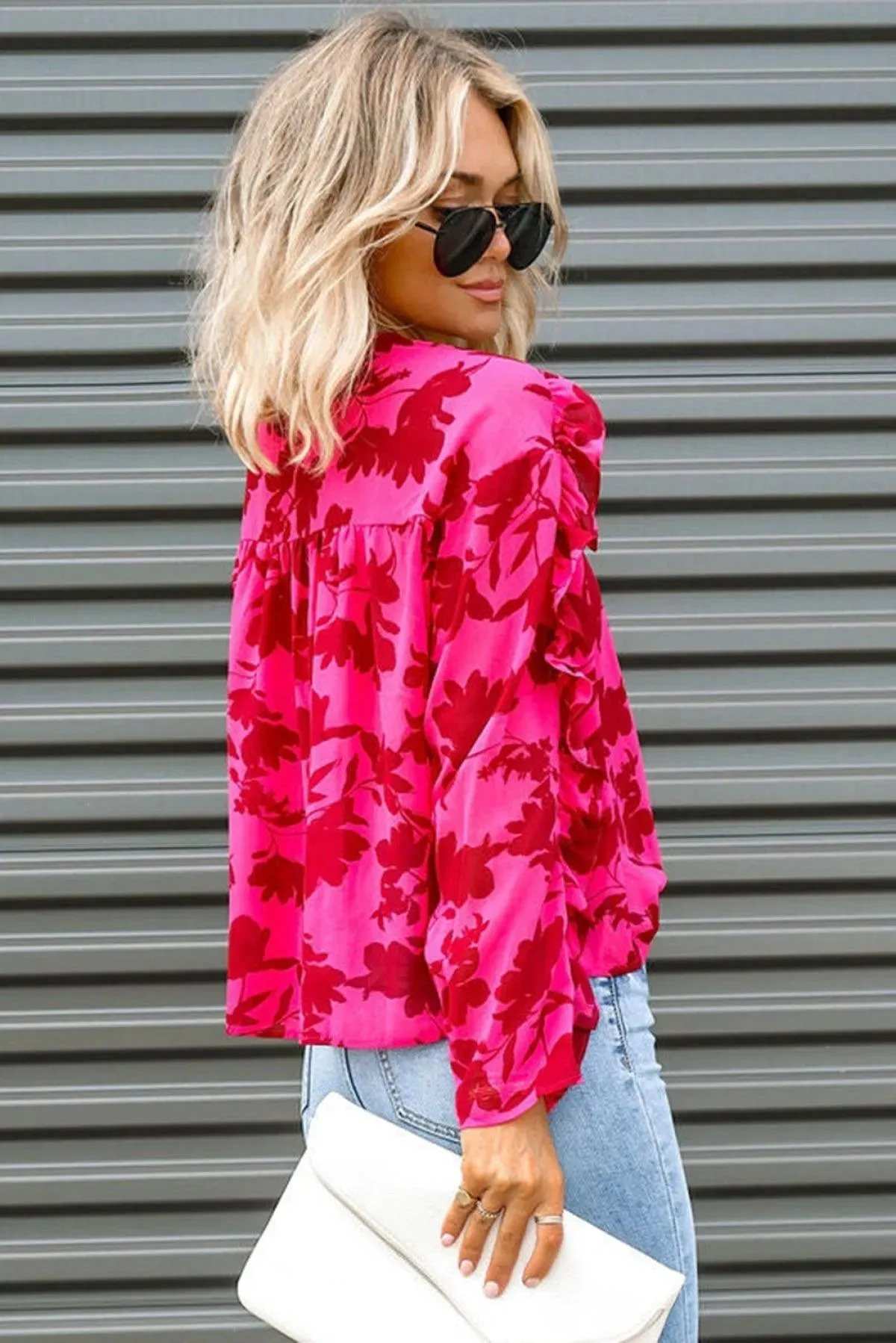 Rose Ruffled Floral Print Blouse