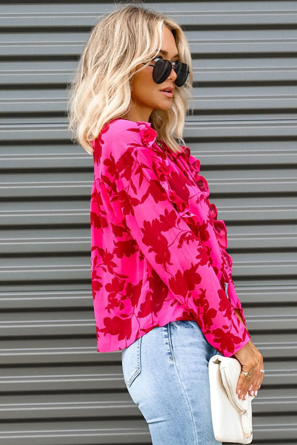 Ruffled Floral Print Blouse