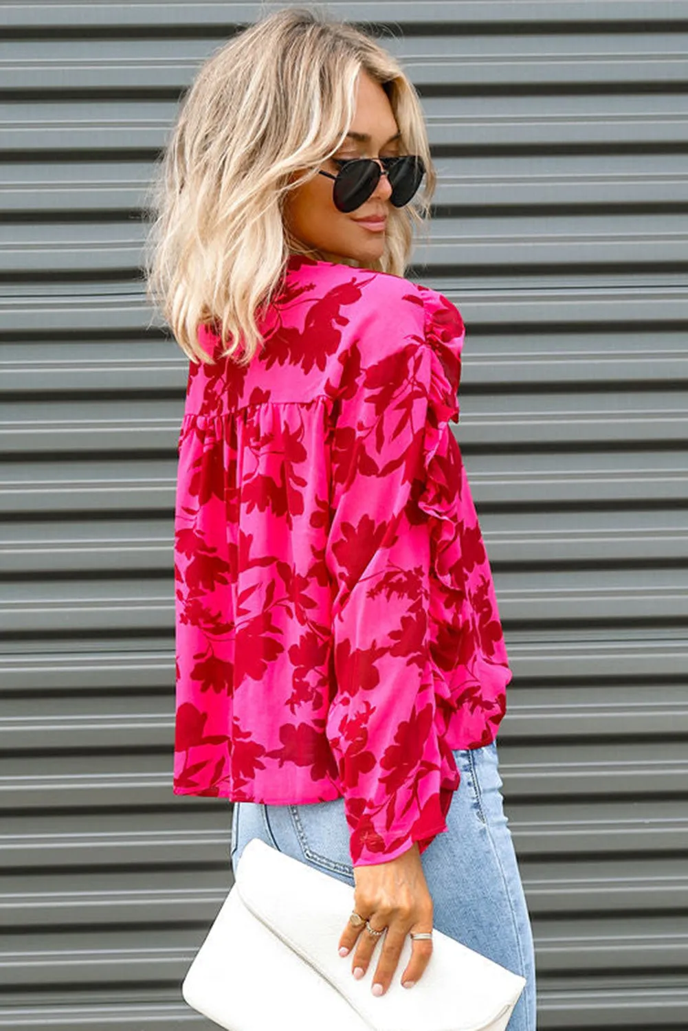 Ruffled Floral Print Blouse