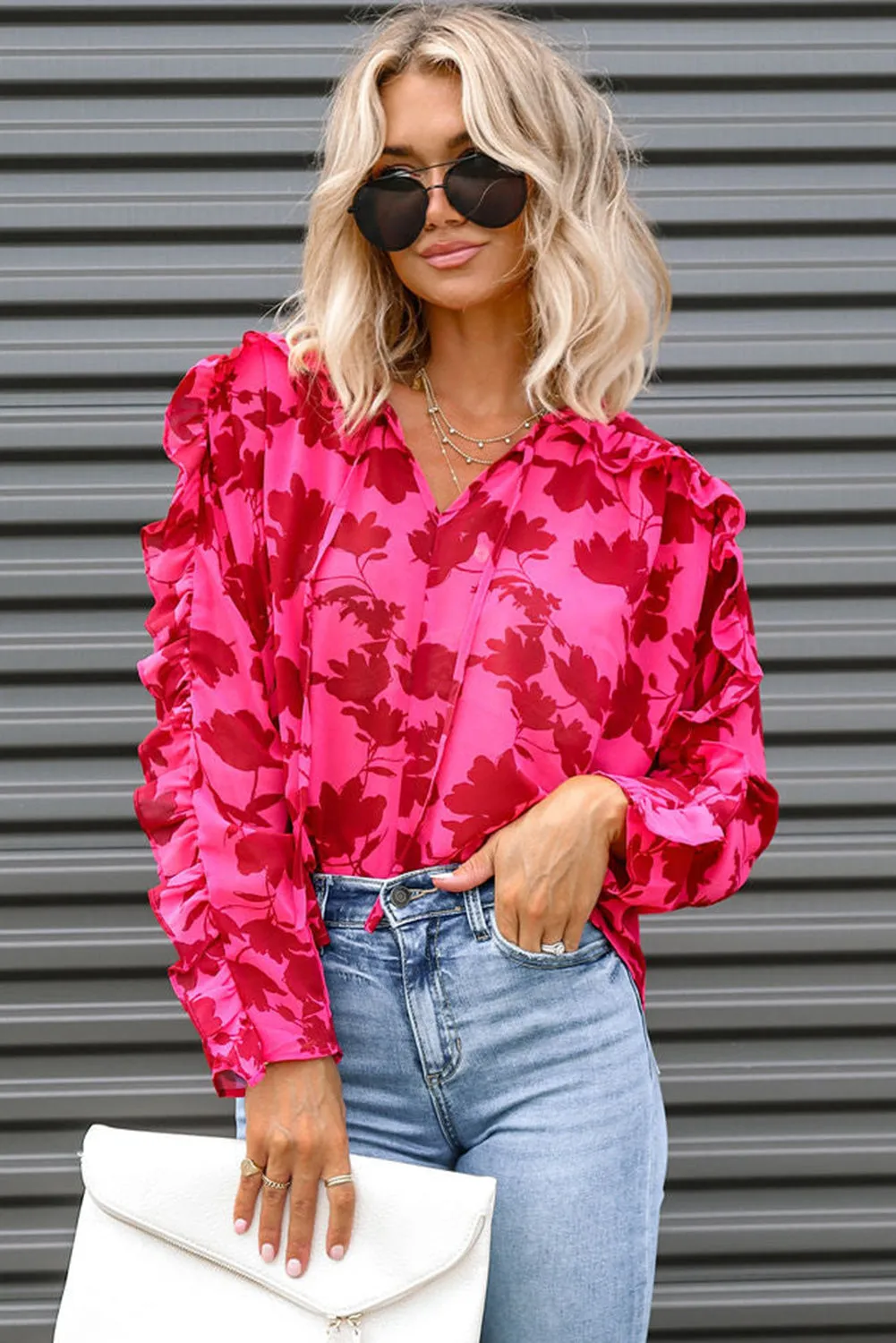 Ruffled Floral Print Blouse