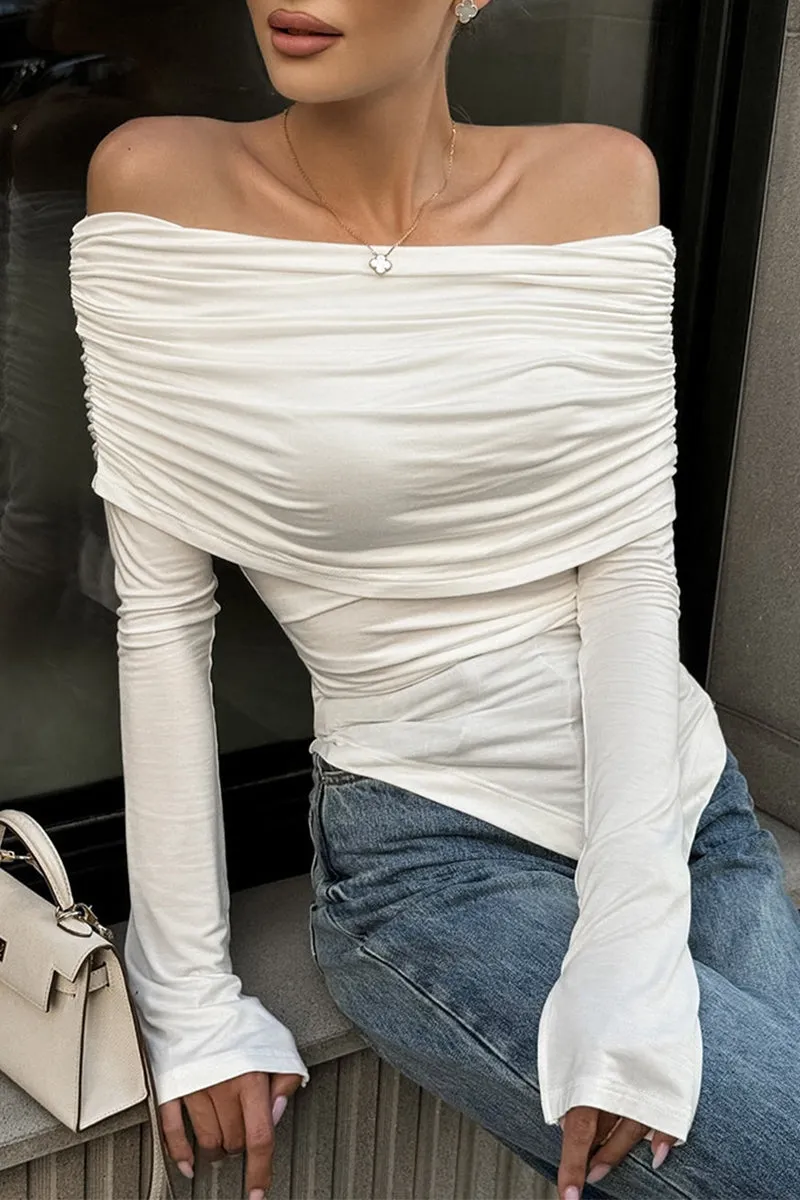 Sexy Solid Color Ruched Off Shoulder Tops