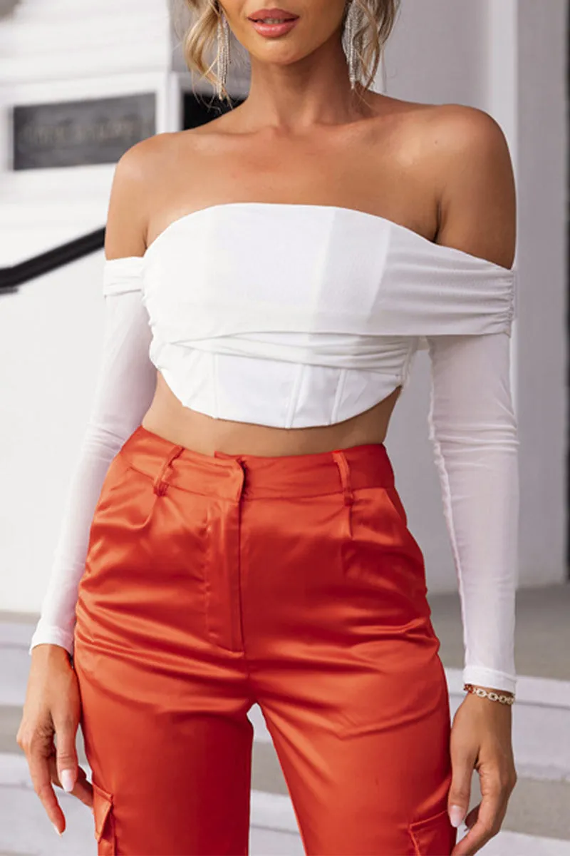 Sexy Solid Color Ruched Off Shoulder Tops