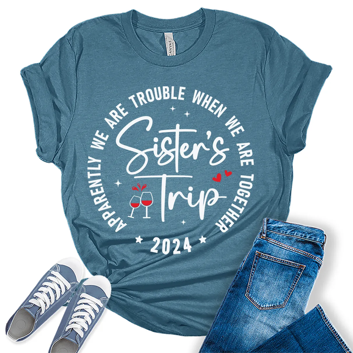 Sisters Trip 2024 Shirt Apparently We are Trouble Vacation T Shirts Womens Summer Tops