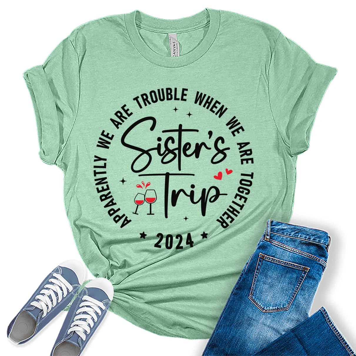 Sisters Trip 2024 Shirt Apparently We are Trouble Vacation T Shirts Womens Summer Tops