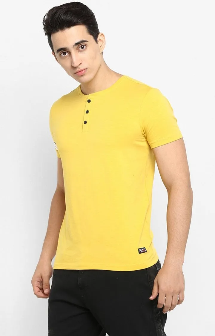 Spykar Mustard Solid Slim Fit Men T-Shirts