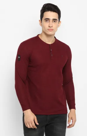 Spykar Wine Melange Slim Fit Men T-Shirts