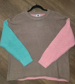 Teal & Pink Color Block Sweater