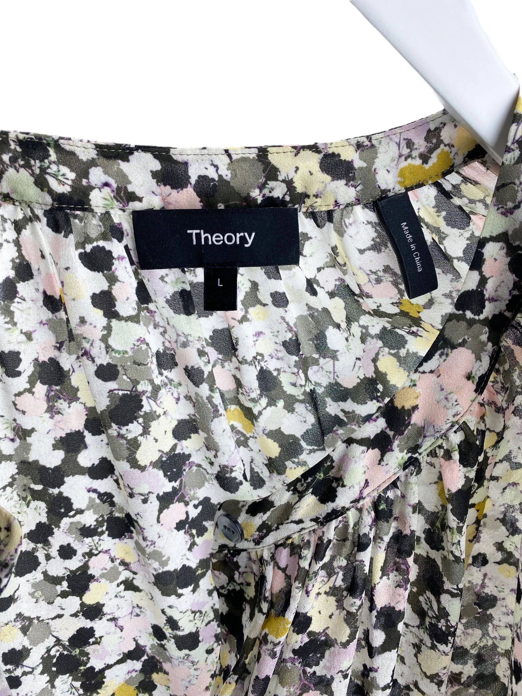 Theory Women's Romantic Urban Floral Blouse Black/Multi Size L