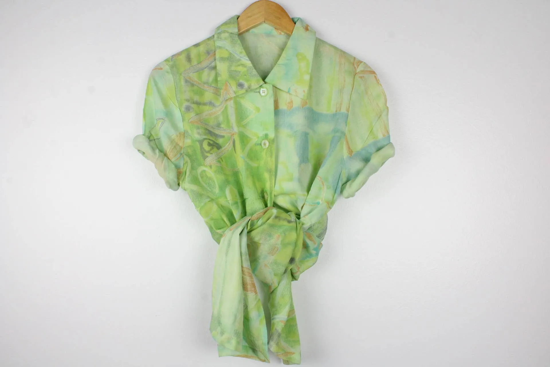 Vintage Short-Sleeve Button Up Blouse - Original Length