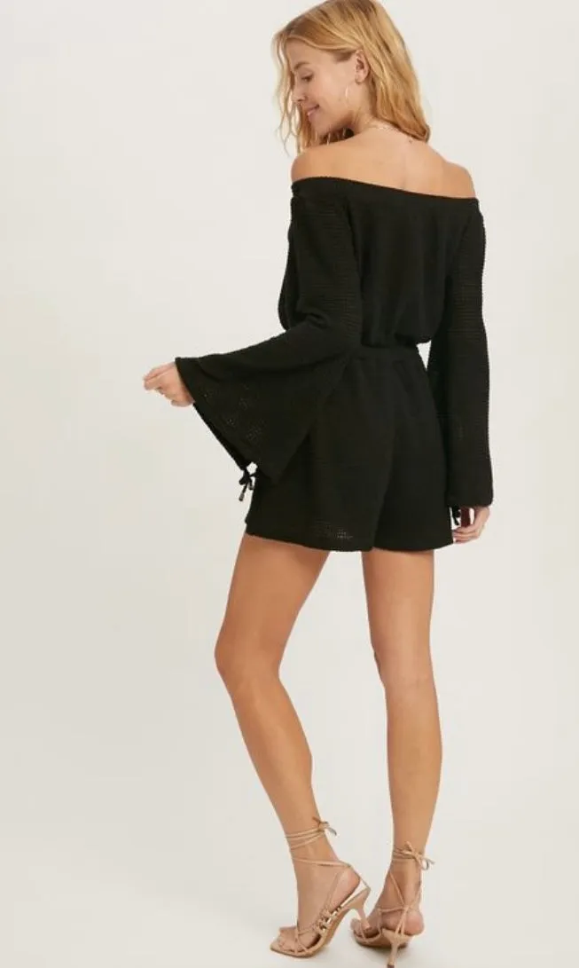 Waffle Knit off the shoulder romper