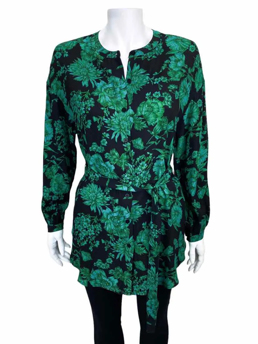 Whistles, Women's Floral Shirt Tunic, Jade/Black, Size 6