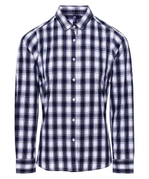 White/Navy - Women's Mulligan check cotton long sleeve shirt