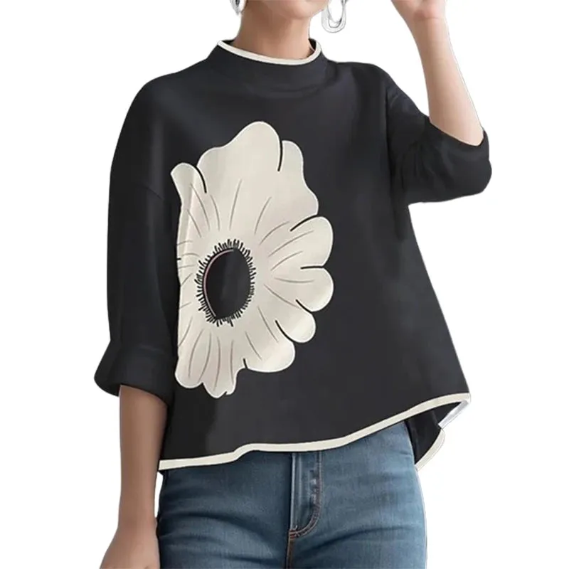 Women Mock Neck  Stunning Flower Printed Summer Top