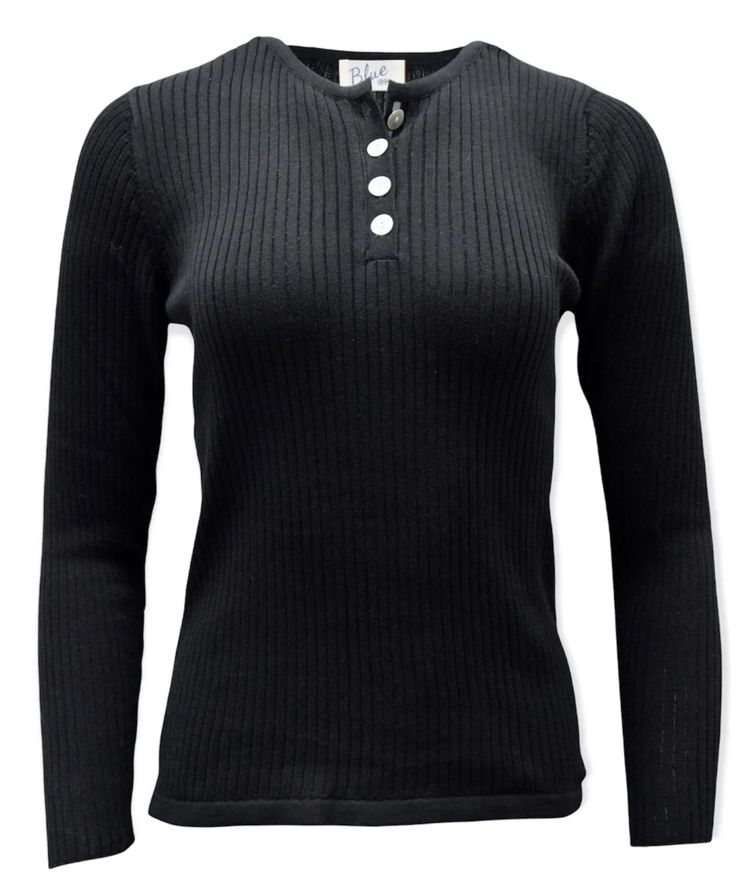 Women's 100% Pima Cotton Henley Style Ribbed 4 Button Long Sleeve Sweater