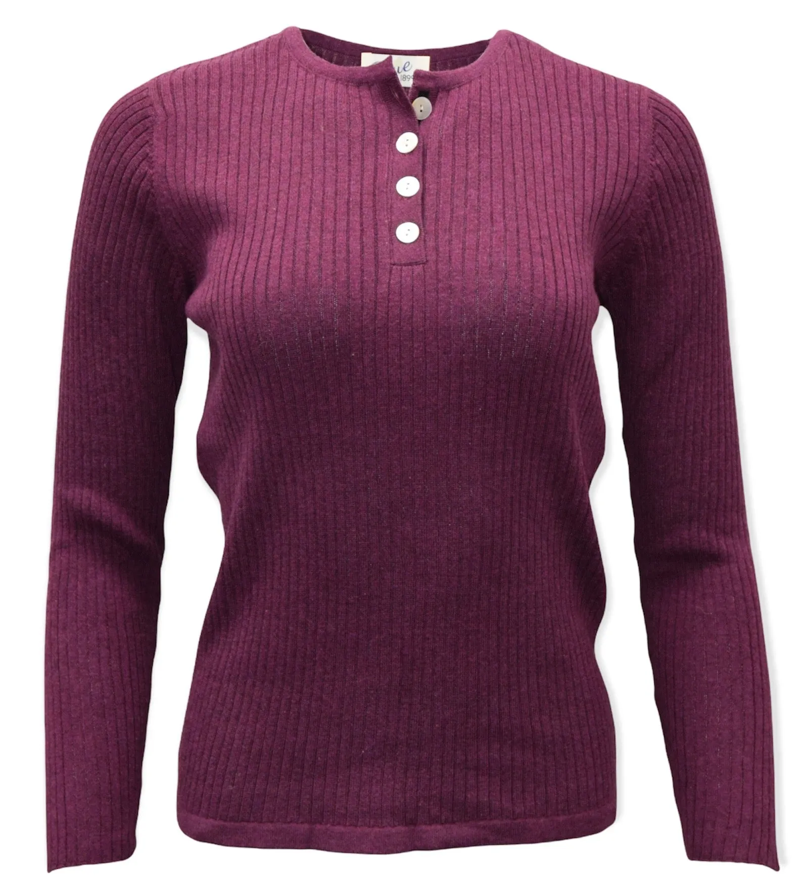 Women's 100% Pima Cotton Henley Style Ribbed 4 Button Long Sleeve Sweater