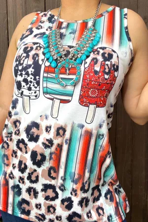 XCH13017 Leopard & serape popsicle multi color printed tank top