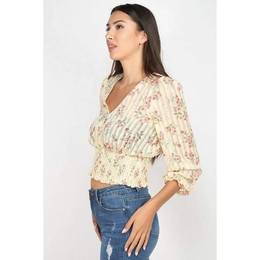 Yasmin Floral Smocked Striped Top