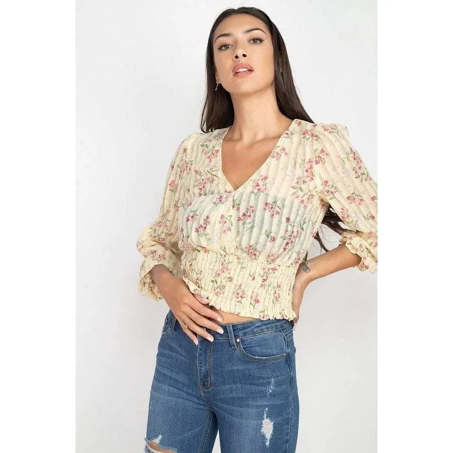 Yasmin Floral Smocked Striped Top