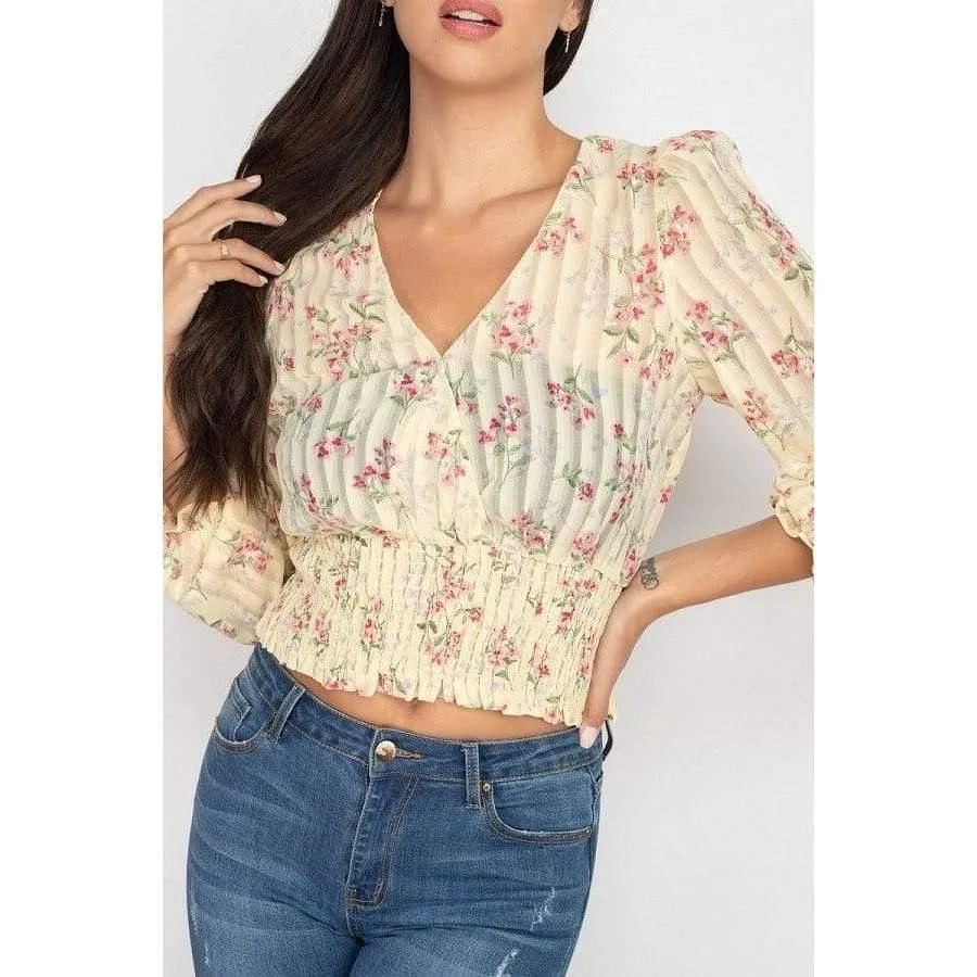 Yasmin Floral Smocked Striped Top