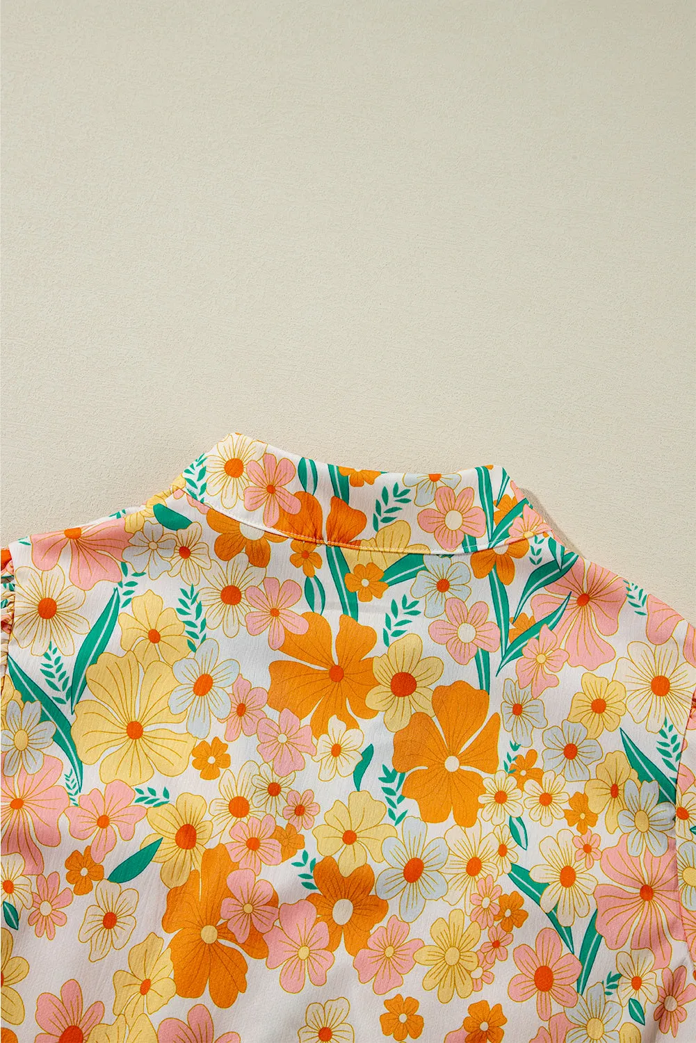 Yellow Multicolor Floral Bubble Sleeve Blouse